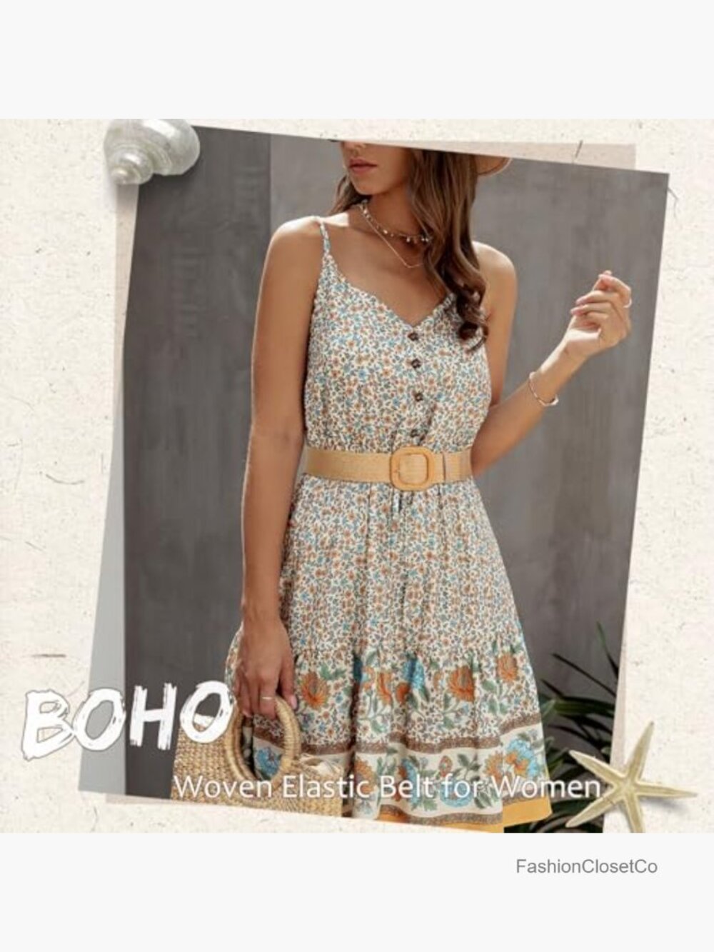 Straw Woven Stretchy Belt for Women Dresses, Wide Boho Elastic Belts - Picture 4 of 7